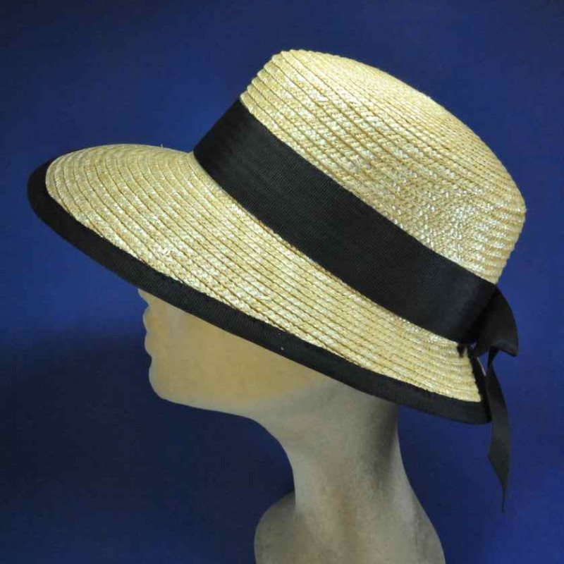 Chapeau de paille Panama avec ruban Noir cousu