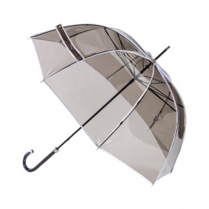 Piganiol Parapluie femme canne transparent bordé blanc