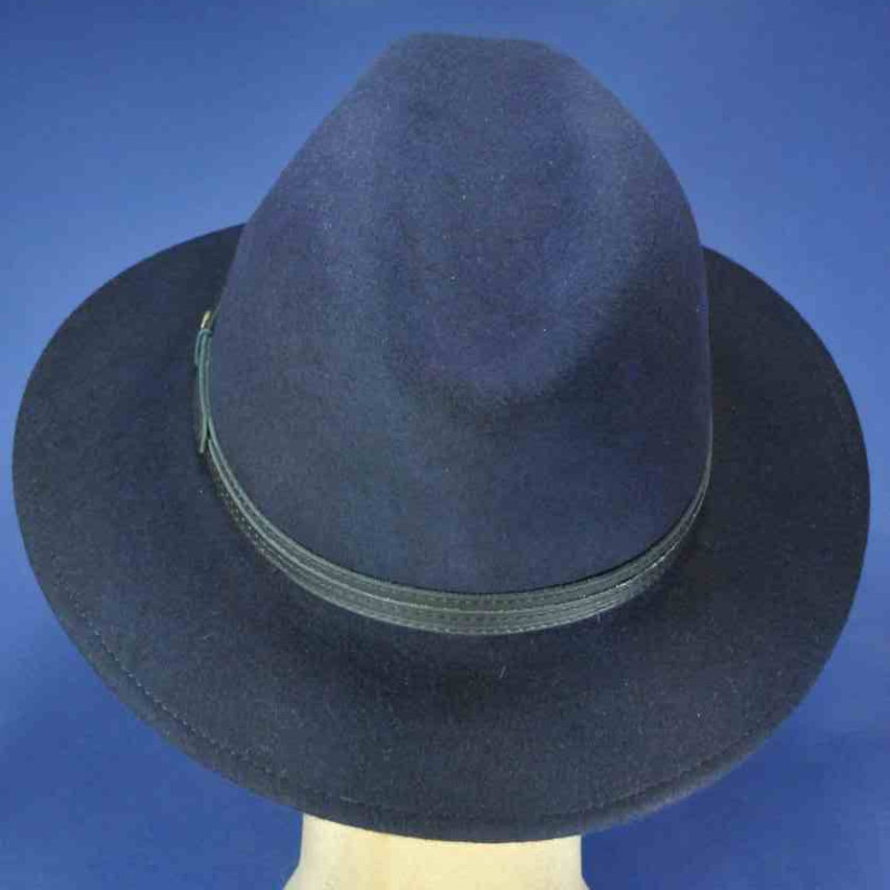 Chapeau feutre de laine marine garniture cuir Chapeau femme et homme