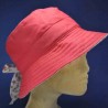 chapeau bob rouge été en lin et coton taille réglable : couleur - rouge, Taille Réglable - par lacet 55 à 57cm