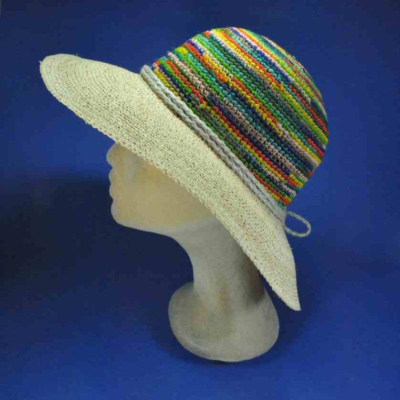 Capeline multicolore Raphia grand bord, certifié UPF 40+ | Pour femme