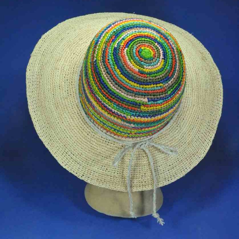 Capeline multicolore Raphia grand bord, certifié UPF 40+ | Pour femme