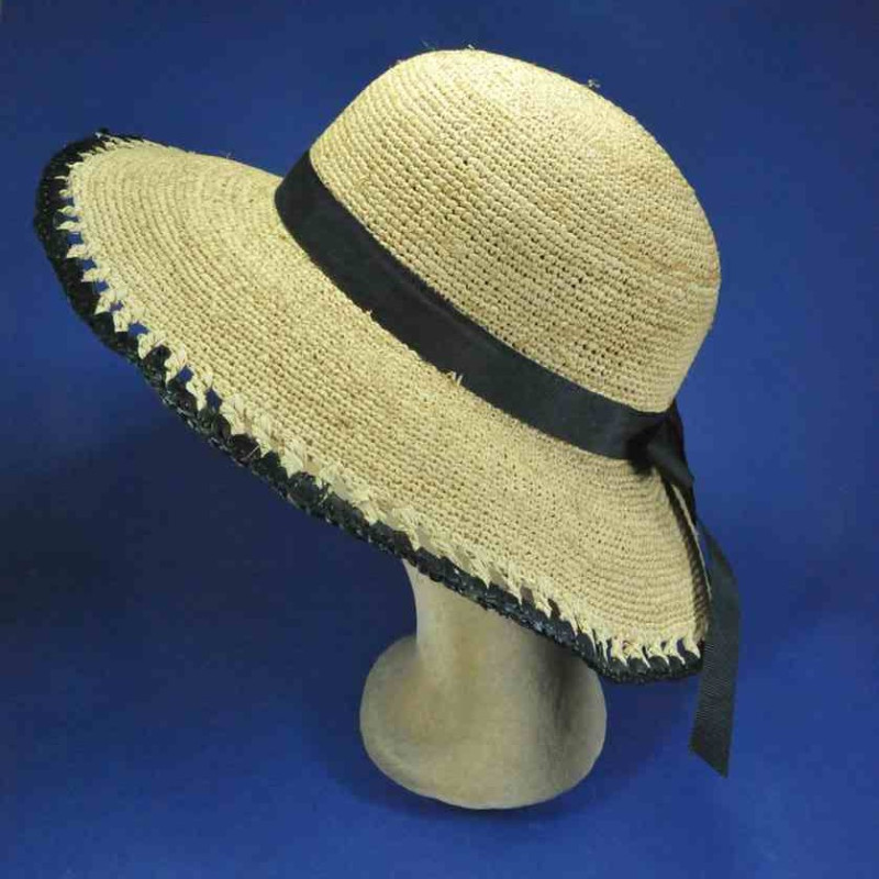 Capeline noire raphia tressé | Chapeau d'été grands bords pour femme