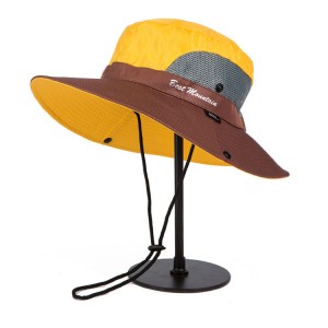 chapeau de surf anti UV homme et femme jaune-marron