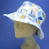 Chapeau bleu en coton grand bord reglable : couleur - bleu-multicolor, Taille Réglable - 55/57cm