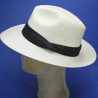 MONTECRISTI Chapeau Panama fino fedora homme et femme :  garniture - gros grain plissé, couleur - blanchi, Mixte - Homme et Femme, taille - S.55-56 cm