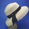 capeline beige tresse fine  papier grand bord femme :  garniture - noir, couleur - beige, Taille Réglable - par lacet de 54cm à 58cm
