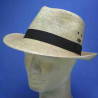 Chapeau en paille de palmier fedora :  garniture - noir, couleur - beige, taille - 55cm