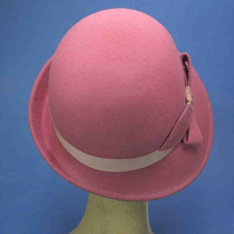Chapeau Feutre De Laine Noir – Ruban Vert Et Rose – Style Fedora – Taille 7 3/8 – Fait Main USA