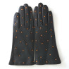 Gants en cuir d'agneau noir et maize femmes : couleur - coccinelle, Tailles mains de femmes - 7