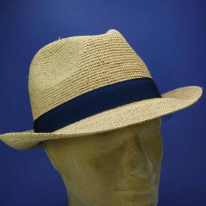 chapeau raphia crochet fino garniture coton navy fabrication Francaise