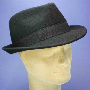 Chapeau feutre de laine trilby noir garniture coton fléchet