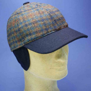 casquette baseball laine bleu imprimée avec protège oreilles et nuque homme