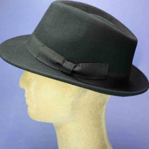 Chapeau feutre de laine fedora noir garniture gros grain coton