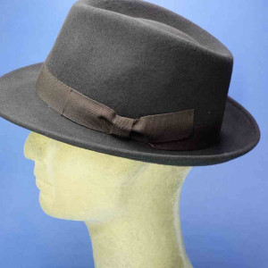 Chapeau feutre de laine fedora chocolat garniture gros grain coton