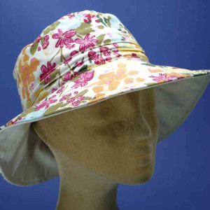 Chapeau resserrable coton imprimé grand bord femme fuchsia