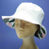 Chapeau réversible blanc rose en coton grand bord taille réglable femme : couleur - blanc rose, Taille Réglable - de 54 à 59cm par scratch