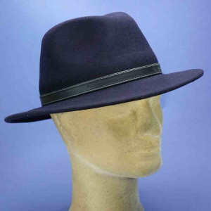 Chapeau feutre de laine traveler navy garniture cuir city