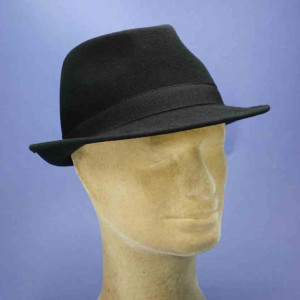 Chapeau feutre de laine trilby noir garniture coton