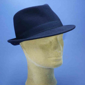Chapeau feutre de laine trilby navy garniture coton