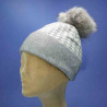 Bonnet laine acrylique avec pompon gris : couleur - gris, taille - adaptable de 55 cm à 61 cm