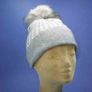 Bonnet laine acrylique avec pompon gris