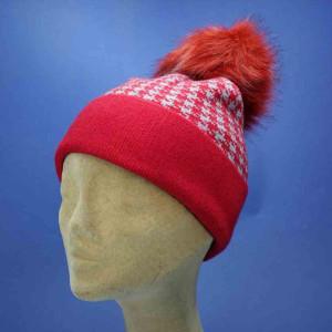 Bonnet laine acrylique rouge avec pompon