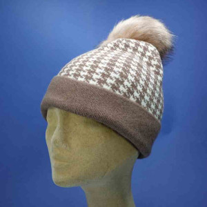 Bonnet laine acrylique camel avec pompon