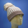 Bonnet laine acrylique camel avec pompom : couleur - camel-, taille - adaptable de 55 cm à 61 cm