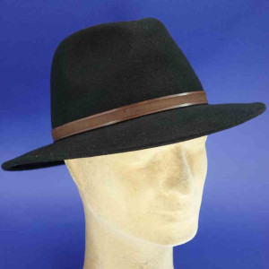 Chapeau feutre de laine traveler noir garniture cuir FLECHET