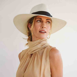 Chapeau anti UV fedora  femme roulable ivoire