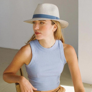 Chapeau anti UV femme homme bord moyen bleu