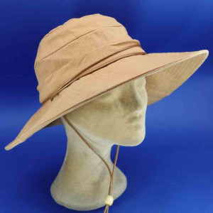 Chapeau de plage coton camel très grands bords femme