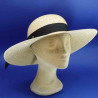 Grande capeline paille cousue femme cérémonie :  garniture - noir, taille - M.56.57cm