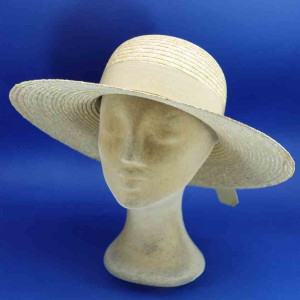 Grande capeline paille cousue femme ceremonie beige