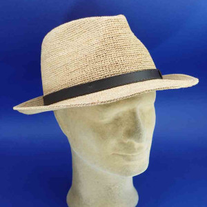 chapeau raphia homme garniture cuir fedora