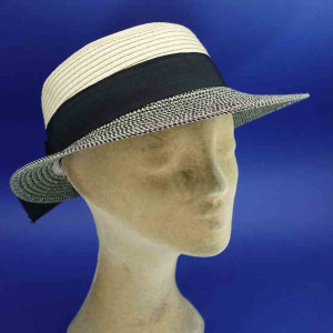 Capeline casquette naturel beige noir tresse papier