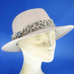 Chapeau feutre de laine fashion femme beige leopard