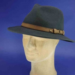 Chapeau feutre de laine traveler gris foncé garniture cuir