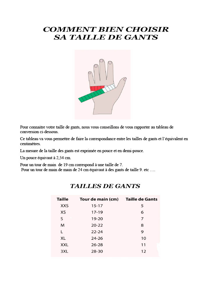 votre taille de gants